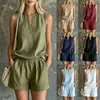 Nuevo traje casual holgado de moda europea y americana, top sin mangas de cuello en V y shorts, conjunto casual de dos piezas para mujer