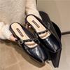 Moda Corrente de Salto Bloco Sapatos de Salto Único Baixo Corrente com Saia Meia-Pantufa Retrô Roupa Feminina Nova Primavera e Verão 2025