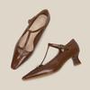 H686-5 Sapatos Mary Jane Femininos Retro Marrons Respiráveis de Salto Alto Bico Fino Novo Estilo Outono e Inverno com Sapatos de Saia
