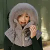Sombrero de Felpa de Algodón Suave y Esponjoso Lei Feng de Invierno para Mujer, Caliente, Protección para Orejas, Protección contra el Frío, Mascarilla Facial, Calentador de Cuello Integrado, Sombrero Compatible con Casco de Ciclismo