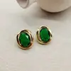 Pendientes de Botón de Piedra Preciosa de Cristal Esmeralda Simples Europeos y Americanos para Mujer Retro Lujo Ligero Nicho Textura de Alta Gama Pendiente de Oro
