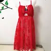 Pijama de malla talla grande talla grande para mujer, camisón con tiras de encaje caliente, pijama sexy transparente seductor por dentro