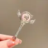 Pasador de Pelo Brillante con Forma de Corazón Rosa y Diamantes, Lujo Ligero y Exquisito, de Hada, Gama Alta, Dulce y Femenino, Versátil y Delicado Accesorio para el Cabello