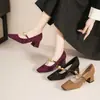 5688-17 Zapatos Mary Jane Elegantes Estilo Coreano Tacón Medio de 5cm Planos con Cadena de Ágata Boca Baja Primavera y Verano