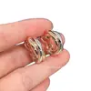 Pendientes Europeos y Americanos de Alta Gama Transfronterizos de Tres Colores y Tres Anillos para Mujer, Pendientes Versátiles de Oro Rosa, Mismo Estilo que en Xiaohongshu