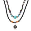 Collar Europeo y Americano de Estilo Retro de Múltiples Capas con Cuentas de Turquesa y Cuero Trenzado, Colgante Personalizado de Moneda de Aleación de Bronce, Collar para Hombre