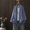 2025 Nuevo Estilo Otoño Estilo Japonés Estampado Cuello en V Cárdigan Holgado para Mujer Camisa de Manga Larga Tendencia al Por Mayor