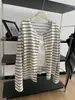 Cárdigan negro a rayas estilo coreano para mujer, algodón relajado con tacto a lino, camiseta de manga larga con cuello redondo, chaqueta de otoño para mujeres petite