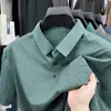Nueva Camiseta de Manga Corta de Seda Helada para Hombre de Verano, Casual de Negocios, Elástica, Anti-Arrugas, Transpirable, Delgada, Polo Superior para Hombre