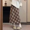 Falda de lana a cuadros para mujer, nuevo estilo otoño/invierno, retro y elegante, de cintura alta, falda de línea A adelgazante, falda ajustada, falda corta a cuadros