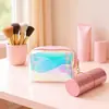 Bolsa de maquillaje de PVC iridiscente personalizada, bolsa de maquillaje láser multiusos, mini bolso de mano, bolsa almohada compacta, bolso cuadrado pequeño