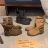 Novas Botas de Estilo Retrô com Aumento de Altura de 3,5cm~ Cor Retrô Desgastada com Fivela Dobrável e Salto Grosso, Botas Curtas Western Femininas para Outono e Inverno