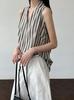 Camisola Rayada de Algodón y Lino Estilo Francés Retro con Cuello en V para Mujer Verano Nuevo Camisa Perezosa sin Mangas 8789