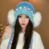 Estilo Coreano Atractivo Calentadores de Orejas de Felpa con Cordones Gorro de Punto para Mujer Invierno Nuevo Cálido Protección contra el Frío Gorro Pullover Gorro para la Cabeza