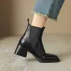 Botines de tacón grueso estilo francés para mujer, botines sencillos de primavera/otoño, nueva colección 2025, botines negros, botines Chelsea de punta cuadrada