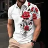 Comercio Electrónico Transfronterizo Camisa Polo de Manga Corta para Hombre Europea y Americana Cuello Camisero Camiseta Estampado de Rosas Tacto de Alta Gama No Planchar POLO Al Por Mayor