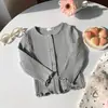 Cárdigan de Punto Acanalado para Niñas Primavera y Otoño Manga Larga Color Sólido Suéter Chaqueta Elegante Camisa de Aire Acondicionado Top Infantil