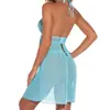 Bata de Malla para Mujer, Cuello Halter, Espalda Descubierta, Lencería de Encaje, Ropa de Dormir Sexy Transparente Transfronteriza Europea y Americana, Suministro de Aliexpress