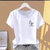 Camiseta Casual de Alta Qualidade com Estampa de Letras, Manga Curta para Mulheres, Verão, Gola Redonda, Solta e Versátil, Top da Moda Estilo Mãe