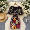 Estilo Francés Vestir Mujer Corte Francés Industria Pesada Bordado Malla Manga Abullonada Cintura Ceñida Vestido Mujer Aspecto Delgado Vestido Elegante