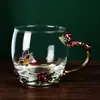 Taza de agua de color esmalte para el hogar sala de estar creativa taza de café de lujo ligero taza de vidrio de moda femenina juego de tazas para el desayuno y la leche