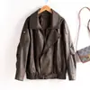 Chaqueta de Cuero de Oveja Texturizada, Corte Holgado, Oversize, Chaqueta de Cuero Biker Genial, Moda Tallas Grandes