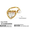 Anillo Incrustado con Circonita Geométrica, Anillo Abierto de Acero Inoxidable con Forma de Corazón, Cáscara de Diamante y Perla, Joyería Versátil Personalizable para Apilar