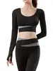 Top de Yoga Color Block Durazno para Mujer, Manga Larga, Tacto Nude, Almohadillas de Sujetador Integradas, Moldeador, Pilates, Running Matutino, Top de Ejercicio Físico
