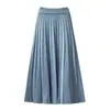 Saia Tricô de Cintura Alta Nova Outono e Inverno 2025 para Mulheres, Saia Lã Midi Flare, Saia Plissada Versátil Estilo Preppy