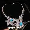 Palacio de Joyas Iris Turquesa Gema Collar Completo de Diamantes Banquete Couture Mariposa Flor de Amor Set de Pendientes de Diamante Destellante