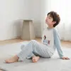 Conjunto de Pijama de Manga Longa e Calça Longa para Primavera e Outono para Meninos e Meninas, Conjunto de Roupa de Casa Infantil Cartoon em Modal para Ar Condicionado