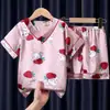 Pijama Infantil Niña Verano Imitación Seda de Hielo Manga Corta Delgado Verano Nuevo Estilo Lindo Niña Grande Ropa de Aire Acondicionado para Niños