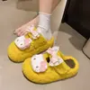 Pantufas de algodão com laço fofo, adoráveis e femininas, design felpudo, novo estilo 2026, pantufas de desenho animado Hello Kitty para mulheres, solado grosso, adequadas para outono e inverno