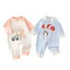 Macacão Bebê Coelho Banana Manga Longa Primavera & Outono Algodão Puro Macacão para Recém-Nascido Roupa para Engatinhar Bebê Feminino Roupa Íntima para Bebê Menino
