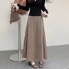 Nueva Falda Larga Elegante de Otoño para Mujer, Estilo Vintage, Cintura Alta, Adelgazante, Línea A, en Tela de Gamuza