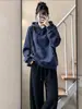 Sudadera con Capucha Suelta para Mujer Primavera Otoño Estilo Coreano Pulóver Chaqueta con Forro de Terciopelo Adelgazante Versátil Sensación Relajada Perezoso Color Sólido Top