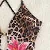 Traje de baño de una pieza con estampado de leopardo para mujer, escote en V pronunciado, traje de baño sexy para vacaciones en la playa, suministro mayorista transfronterizo de Amazon