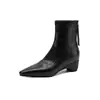Botines estilizados de punta fina estilo minimalista francés con tacón de cuña de 4 cm, nuevo modelo otoño e invierno 2026, botines cortos elásticos que aumentan la altura para primavera y otoño
