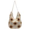 Bolsa tote de crochê à mão de corda de algodão, de ombro único, acabada em lã, vazada, de grande capacidade, moda, estilo ocidental