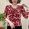 Moda primavera 2024 nova gola alta estampada manga longa estilo western versátil que emagrece e rejuvenesce blusa camisa para mãe