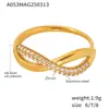 Mi Duo Duo Nuevo Color Circonita Cruz Giro Fino Anillo para Dedo Acero Inoxidable Oro Real 18K Anillo de Nicho para el Trabajo