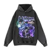 Moletom Vintage Novo Estilo Outono e Inverno Anime Floral Desgastado Pulôver Quente Estampa de Anime Manga Longa Estilo de Rua Americano