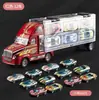 Brinquedos infantis contêiner de caminhão de carga portátil caixa de armazenamento conjunto combinado montagem carro de liga metálica deslizante primeira geração frete