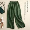 Pantalones capri de pierna ancha de algodón y lino retro para mujer, verano, cintura elástica con cordón, color sólido, pantalones casuales sueltos que combinan con todo, pantalones de algodón y lino