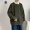 Suéter retro de punto grueso de alta gama estilo americano peso pesado para hombre otoño nuevo suéter base holgado estilo callejero cuello redondo suéter de lana