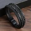 Pulsera de cuero multicapa creativa de moda europea y americana, tendencia personalizada tejida simple con hebilla magnética, pulsera de cuero PU