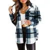 Amazon wish2022 Chaqueta de franela europea y americana casual a cuadros con hebilla manga larga camisa de lana abrigo para mujer