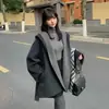 Nueva Colección Otoño/Invierno 2026: Abrigo de lana de doble cara, corte relajado, con capucha, estilo coreano, talla grande, de longitud media para mujer