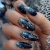 Moda Navideña Estilo Europeo y Americano Uñas Redondas Almendradas con Brillo Azul de Copo de Nieve Gradiente Pegatinas de Uñas de Moda