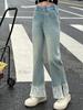 Pantalones de Niña Verano Finos 2025 Nuevo Estilo Vestido de Verano Estilo Occidental de Niña Ajustados con Encaje Divididos Jeans Rectos para Niños